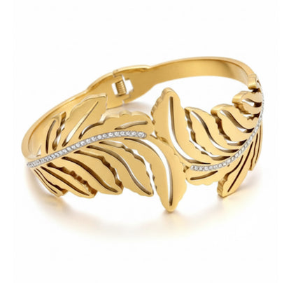 Gold Leaf Lotus Bangle Bracelet