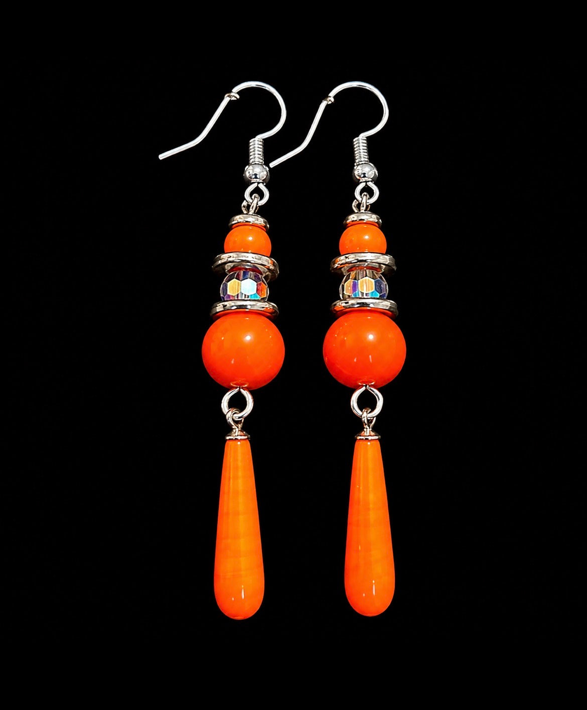 Sunset Glow Orange Crystal Drop Statement Earrings