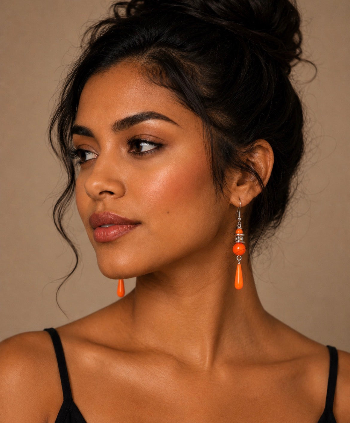 Sunset Glow Orange Crystal Drop Statement Earrings