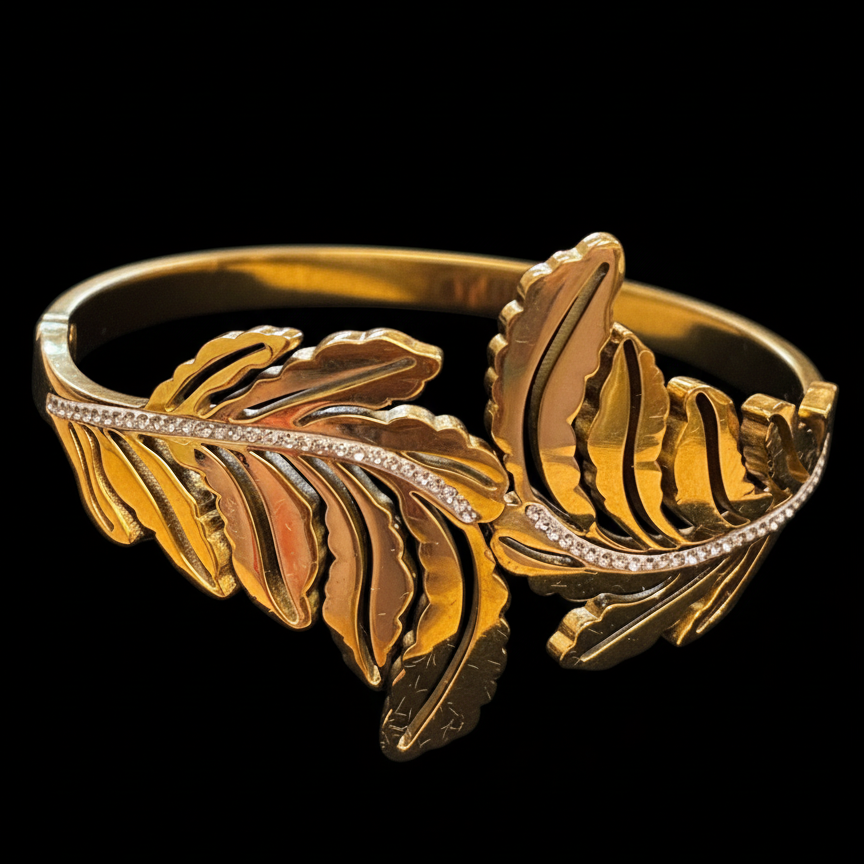 Gold Leaf Lotus Bangle Bracelet