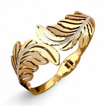 Gold Leaf Lotus Bangle Bracelet