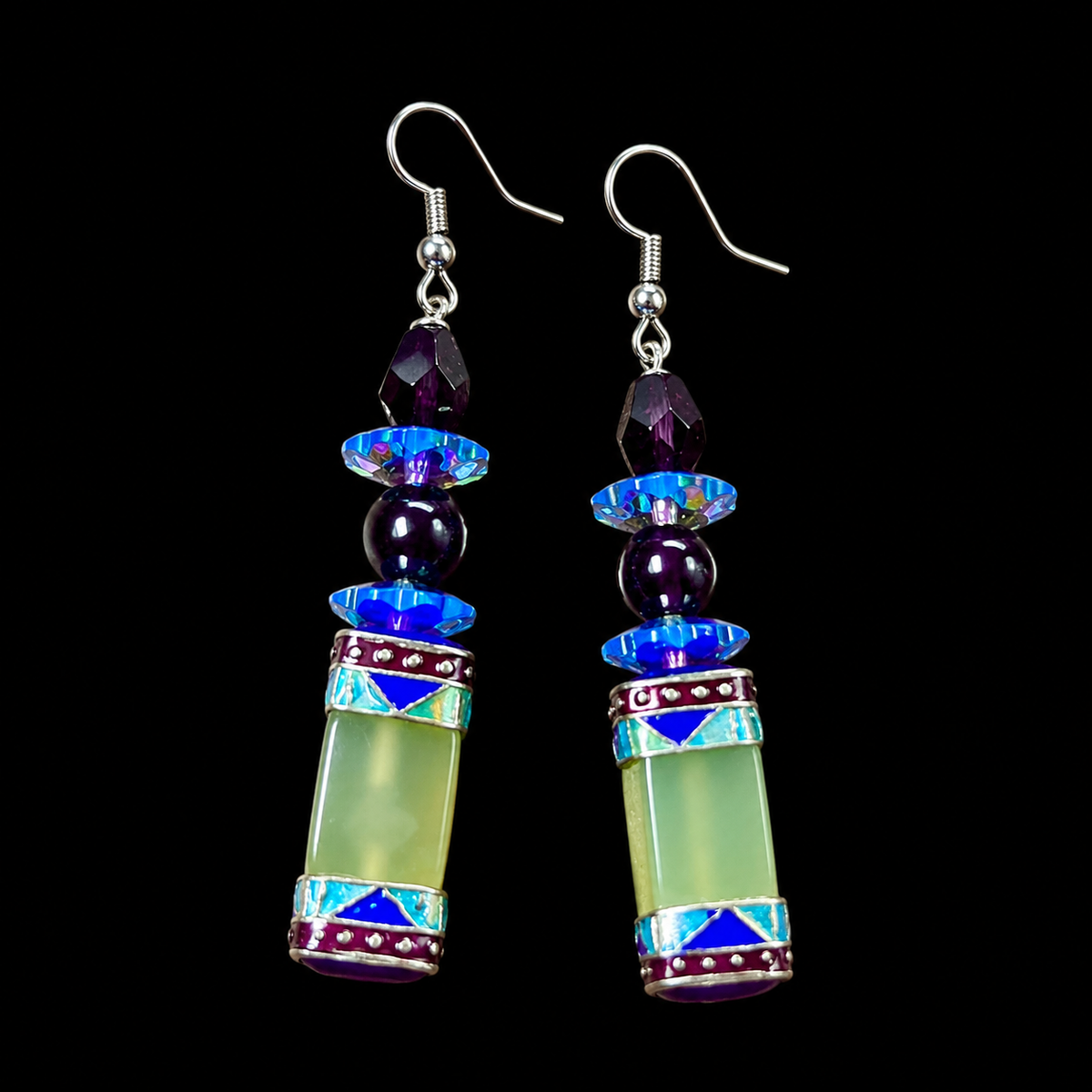 Midnight Lagoon Sea Glass, Sapphire & Amethyst Statement Earrings